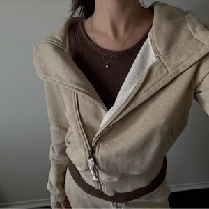 Oatmeal Cotton-Blend Sweat Set | Zip-Up Hoodie & Sweatpants | XS–M